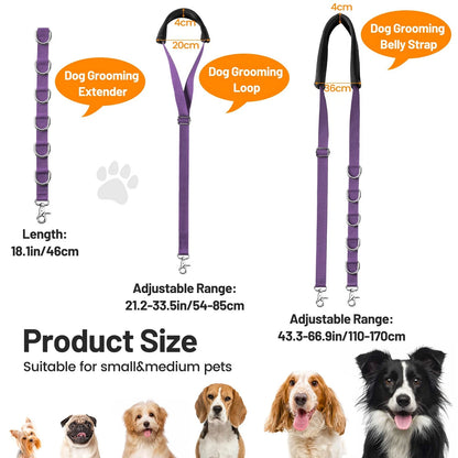 Dog Grooming Belly Strap - Loops for Table Adjustable, Purple