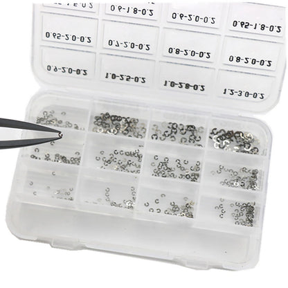 360Pcs 0.2mm Thick Assorted Watch Circlip E-Clips Snap Ring Latch Pusher+Tweezer