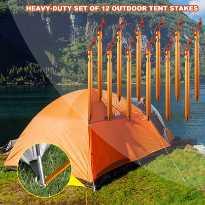 12 Pack Tent Stakes, 7075 Ground Metal Camping One Size, Apricot Orange