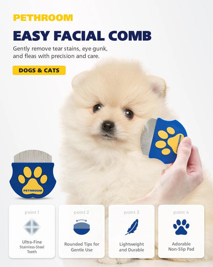 PETHROOM Professional Eye Comb for Pets | Stainless Steel Tear One Size, Blue