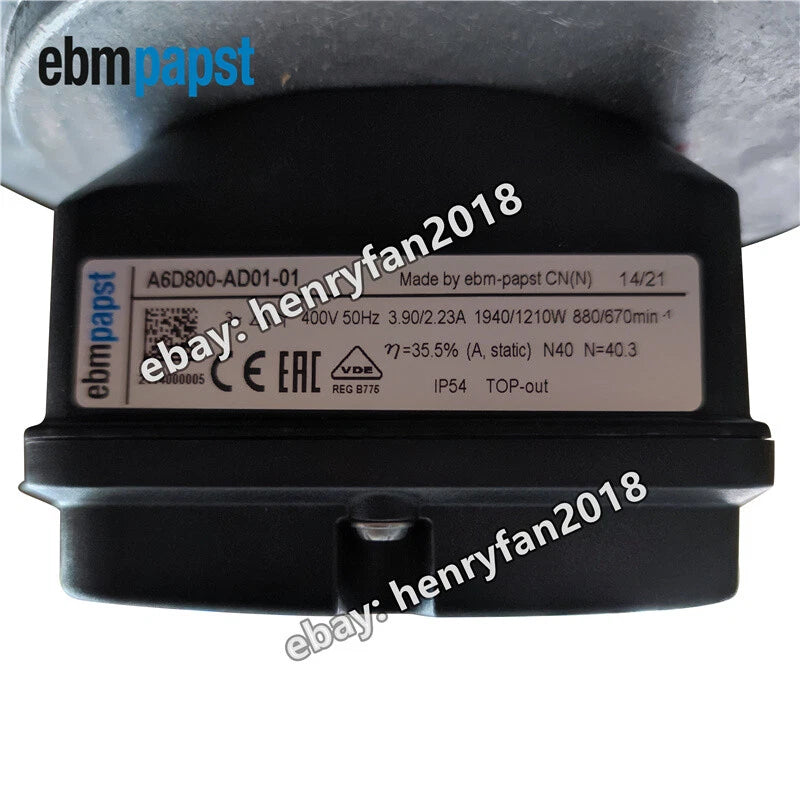 Ebmpapst A6D800-AD01-01 Axial Fan 400V 670RPM 800MM Air Conditioning Cooling Fan