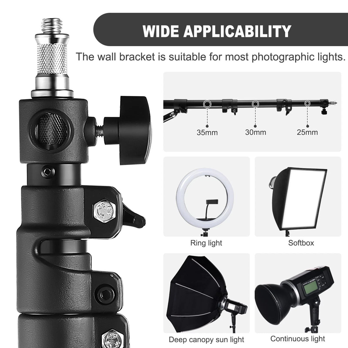 LOMTAP Ring Light Wall Mount Adjustable 45.7" Boom Arm 3.8ft, Black 3.8ft
