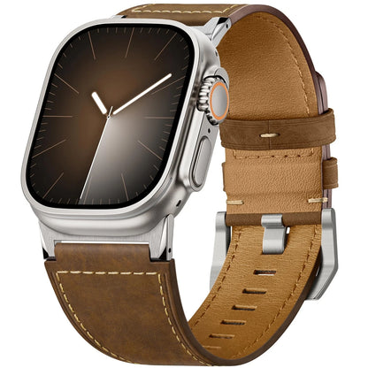 Suitisbest Leather 49mm 46mm 45mm 44mm 42mm(Series 3), Titanium/Retro Brown