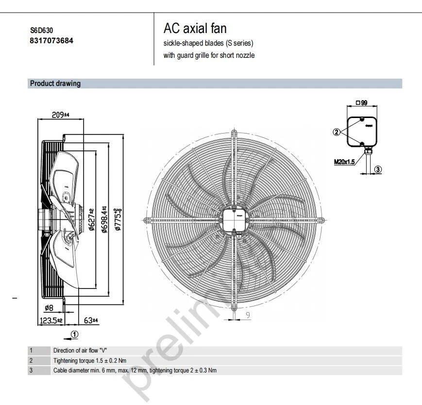 Ebmpapst S6D630 8317073684 Axial Fan 400V 50Hz 630MM Air Conditioner Cooling Fan