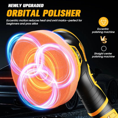 Niusken Cordless Car Buffer Polisher kit, DA with 2*21V 21V, Yellow