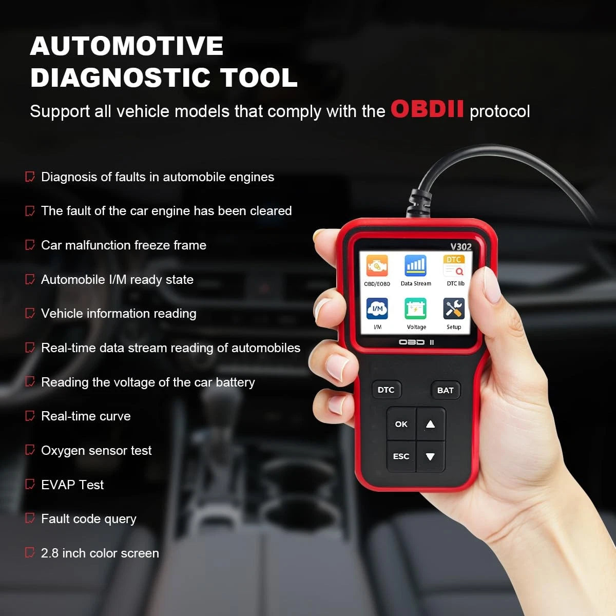 Sandfren Car OBD2 Scanner Diagnostic Tool, Professional Auto OBD II Red/Black
