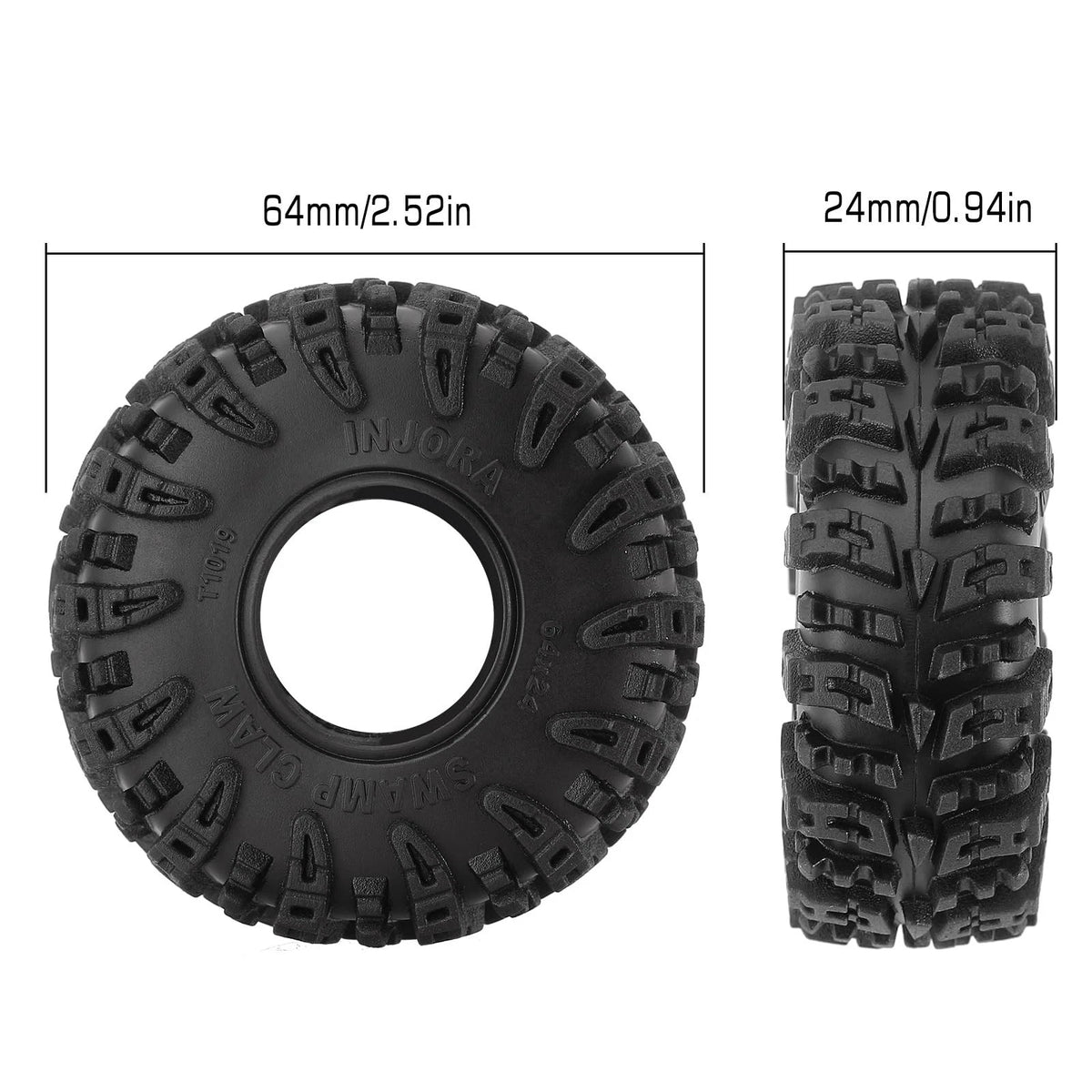 INJORA 1.0 Tires - S5 Swamp Claw Mud Terrain for TRX4M 64mm×24mm, Black