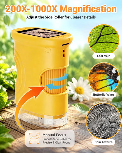 1000X Digital Handheld Microscope for Kids with 2.0" IPS Screen, Orange