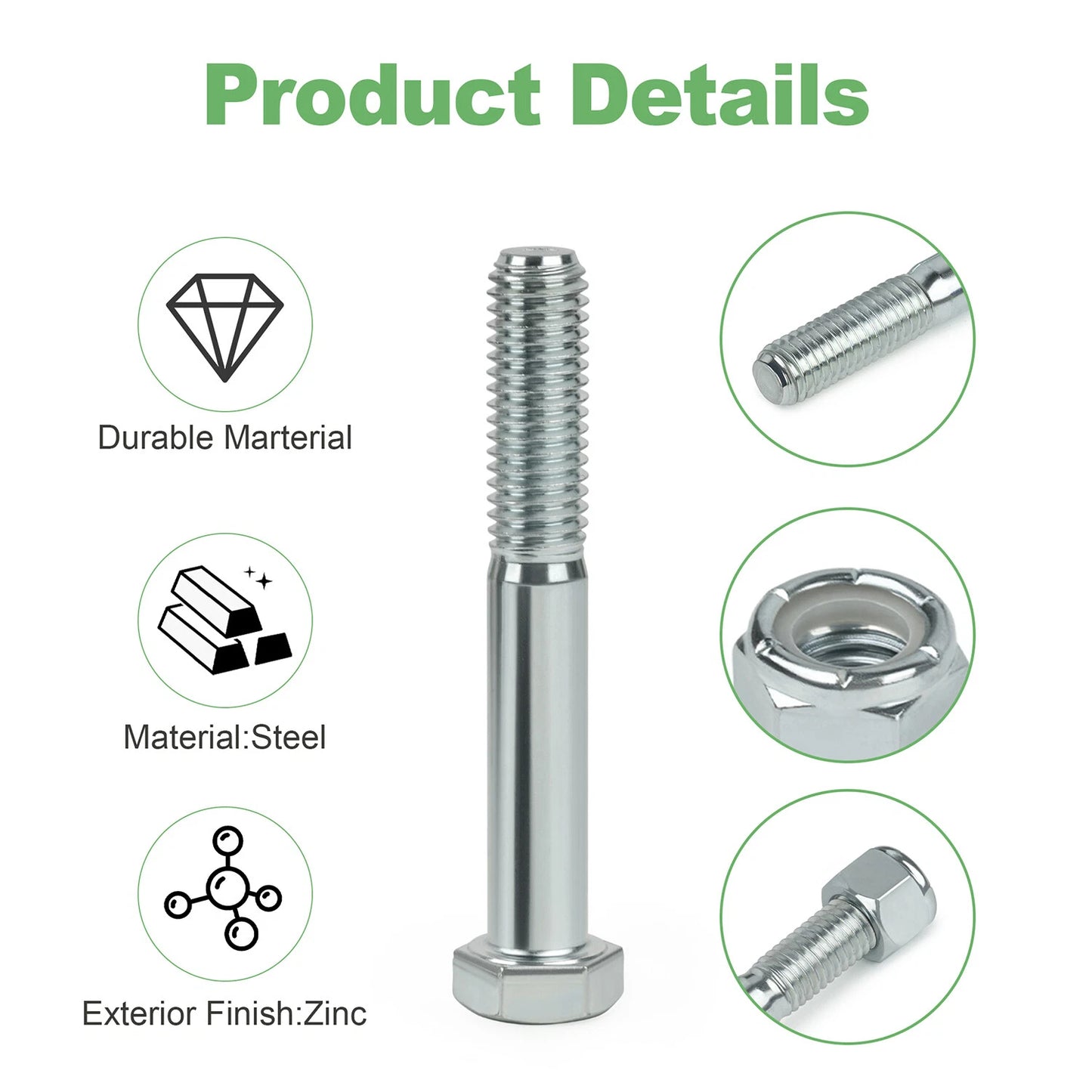 Grade 5 Shear Bolts for Rotary Cutters 1/2" x 3-1/2" with Nylock Nuts - 5 Pack