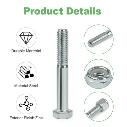 Grade 5 Shear Bolts for Rotary Cutters 1/2" x 3-1/2" with Nylock Nuts - 5 Pack