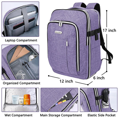 Personal Item Travel Carry On Luggage Backpack for Non-expandable, Purple