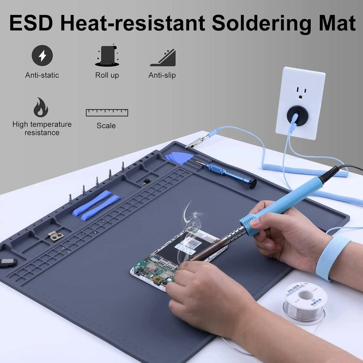 Premium Heat Resistant Anti Static Mat for Computer, X-Large-XX-Large, Grey