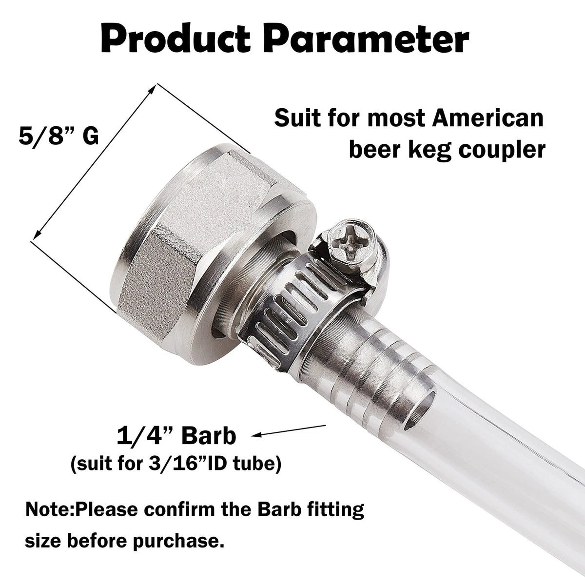 LitKiwi 2PCS Keg Coupler Barb Connector,Stainless Steel 304 1/4"Barb,
