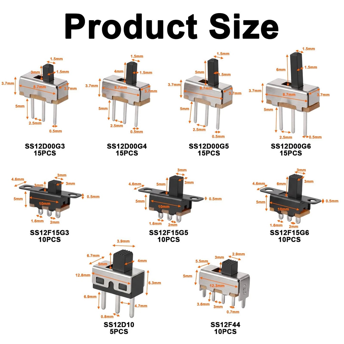 110PCS SPDT Mini Slide Switch Kit Micro 9Values readboard Switches...
