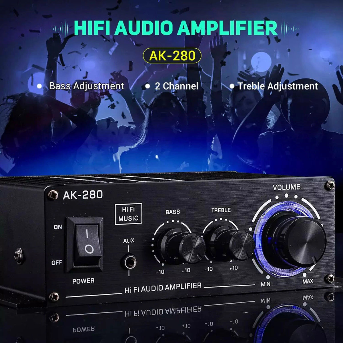 Black 2.0 Channel AK280 Mini HIFI Stereo Audio Power Digital Amplifier Speaker