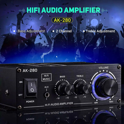 Black 2.0 Channel AK280 Mini HIFI Stereo Audio Power Digital Amplifier Speaker