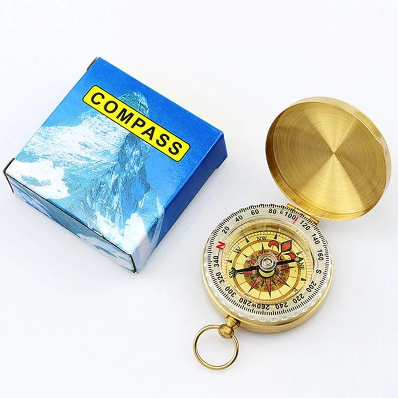 Outdoor Camping Luminous Brass Pocket Watch Style Military Army Compass Keychain