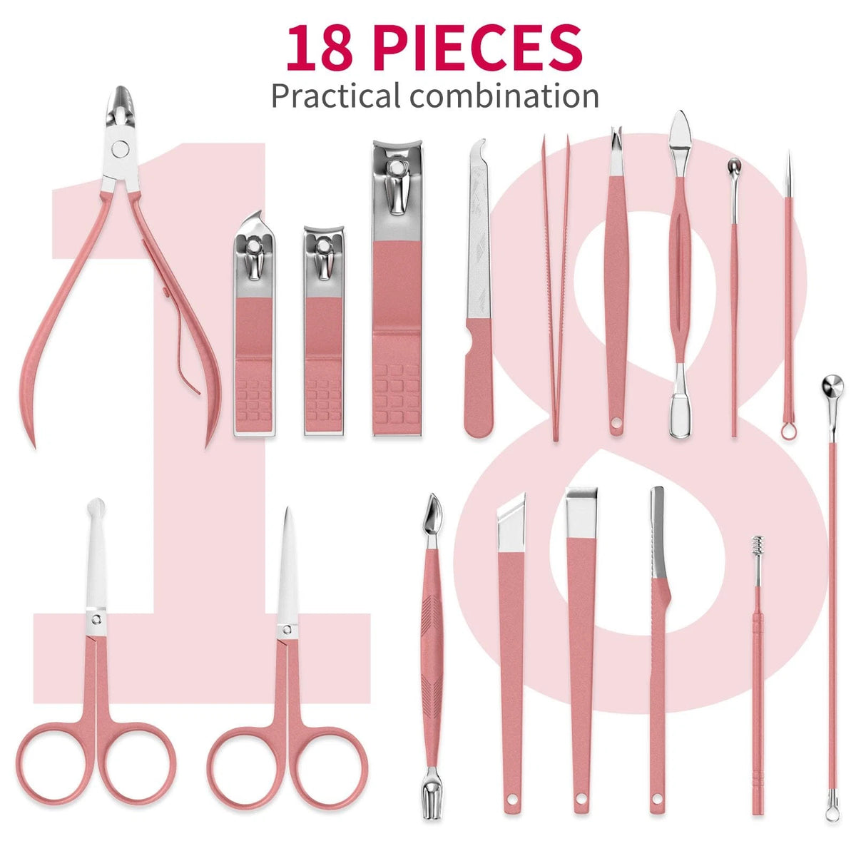 ZIZZON Manicure Set 18 in 1 Professional Pedicure Nail 18 Piece Set, Pink