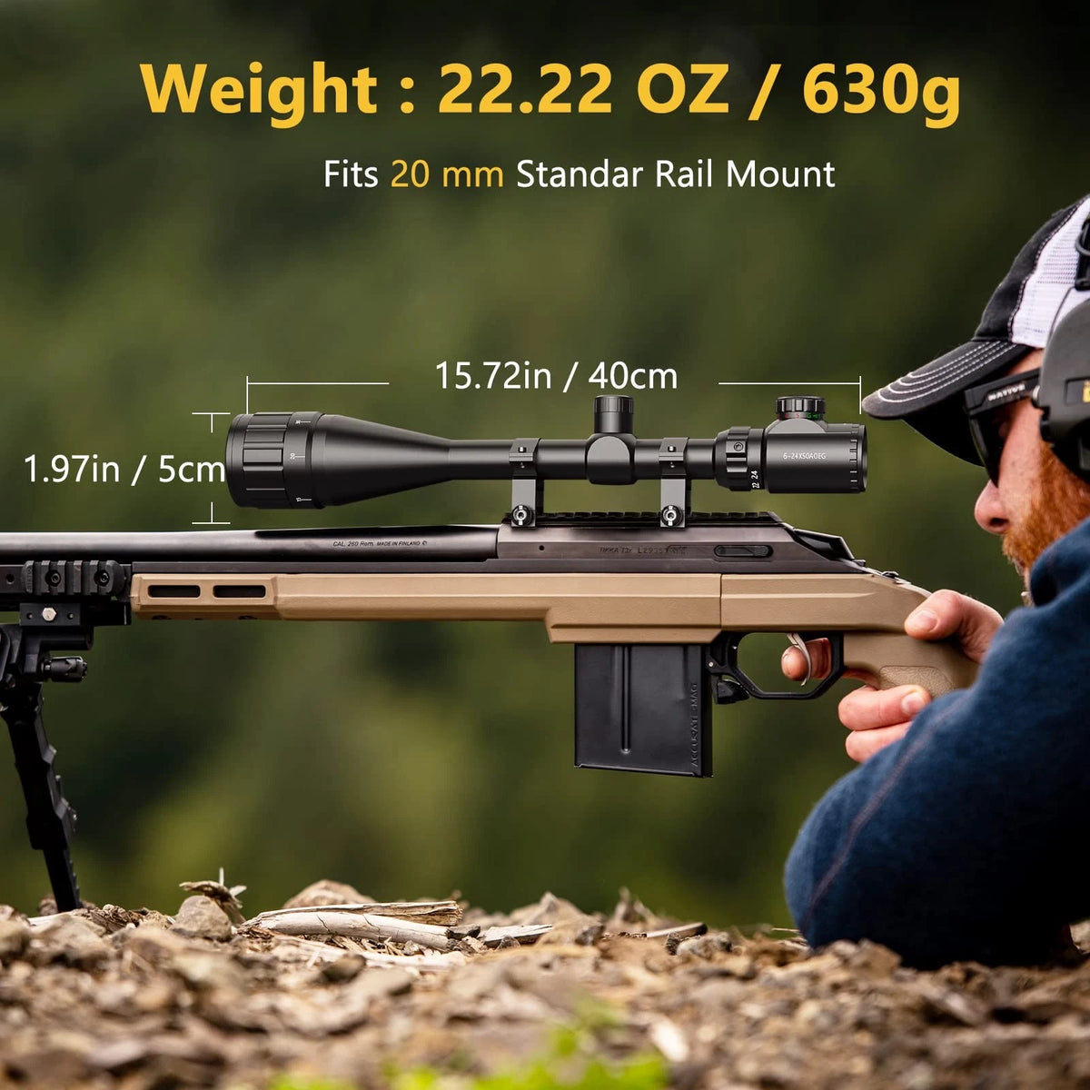CVLIFE Hunting Rifle Scope 6-24x50 AOE Red and Green Illuminated 20mm, black