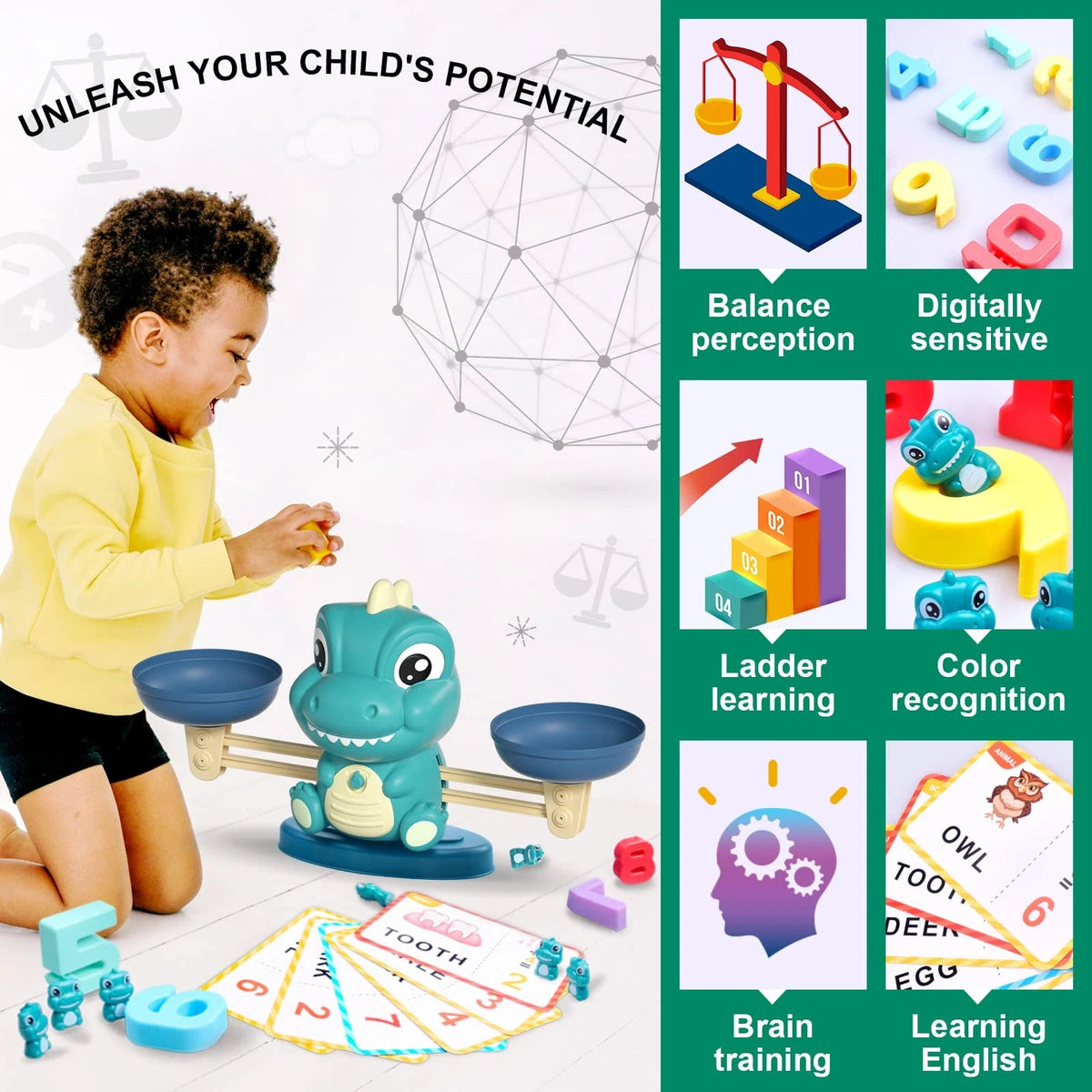 Kaodezhu Dinosaur Math Balance Toys - 10.62 x 8.66 x 5.11 inch, Basic Green