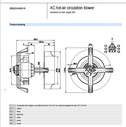 Ebmpapst R2D225-AG02-10 230/400VAC 0.29/039A 165/250W Hot-air circulation blower