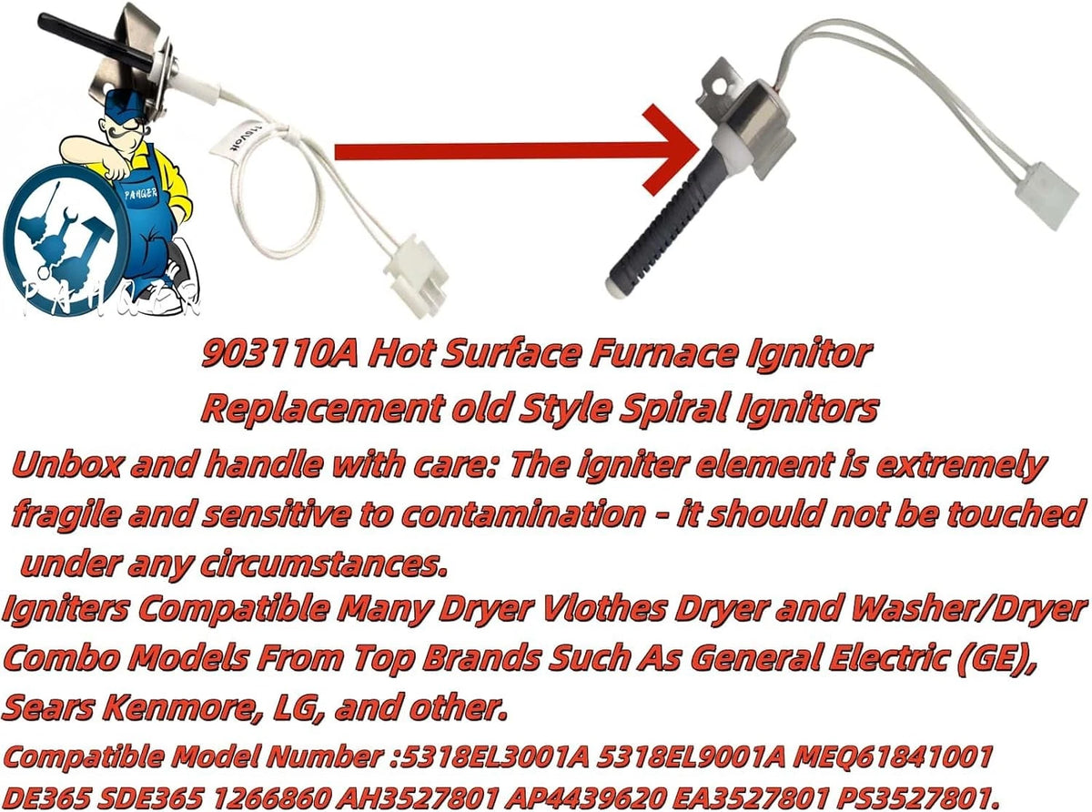 903110A Hot Surface Furnace Ignitor Replacement Nordyne Miller white
