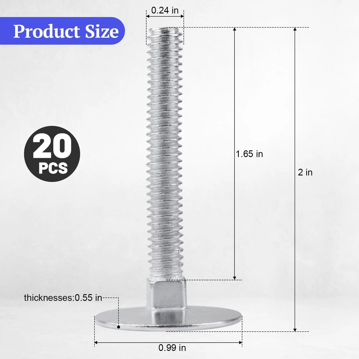 1/4-20 x 2 Elevator Bolts, Zinc Plated Flat Head X 2 Inch, Silver