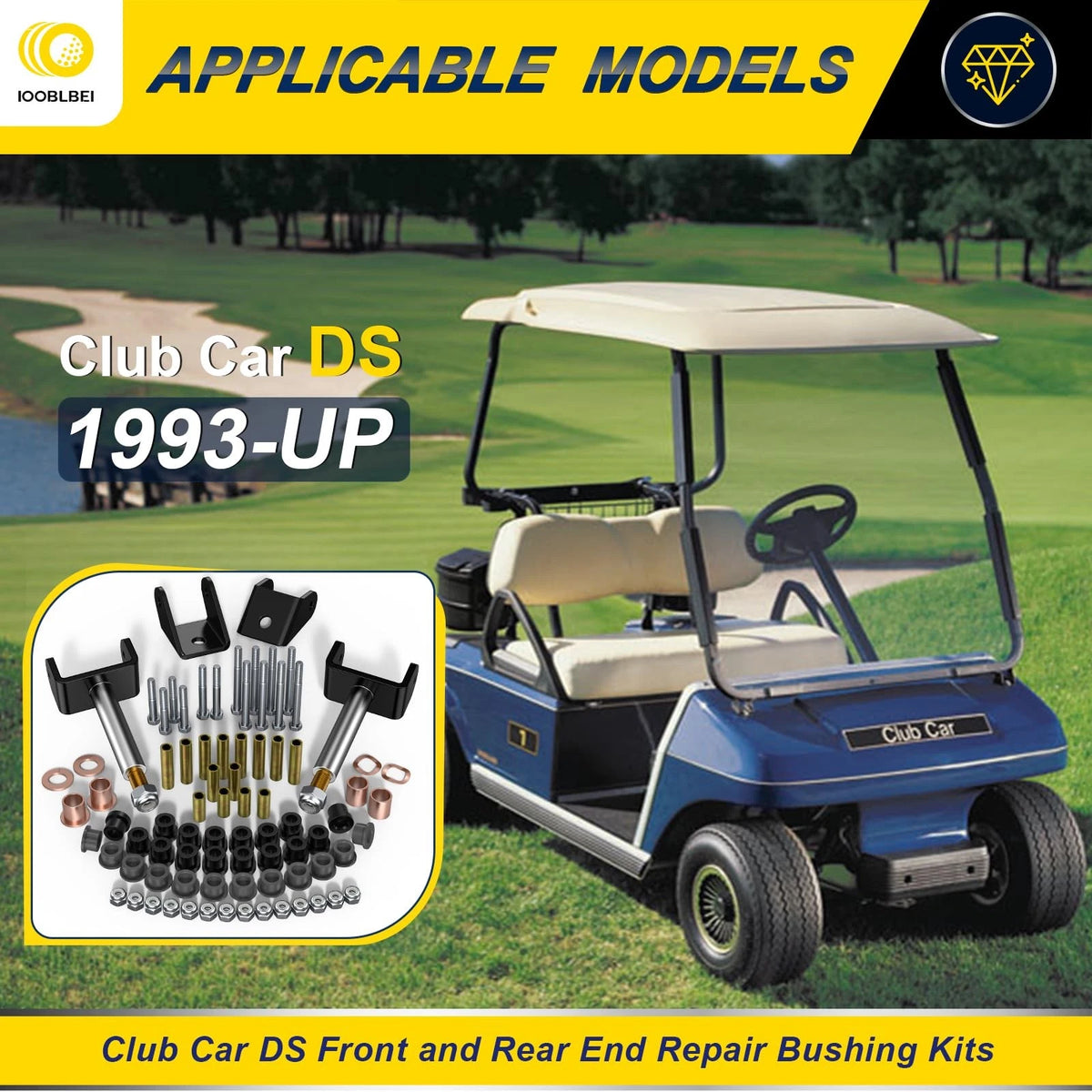 1993-UP Club Car Deluxe Repair Bushing Kit for DS, Golf Cart Front and black