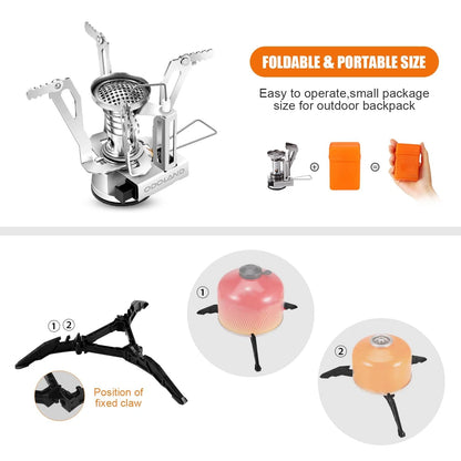 Odoland Camping Cookware Stove Set with 1.2L/0.6L Pot and Standard, Orange