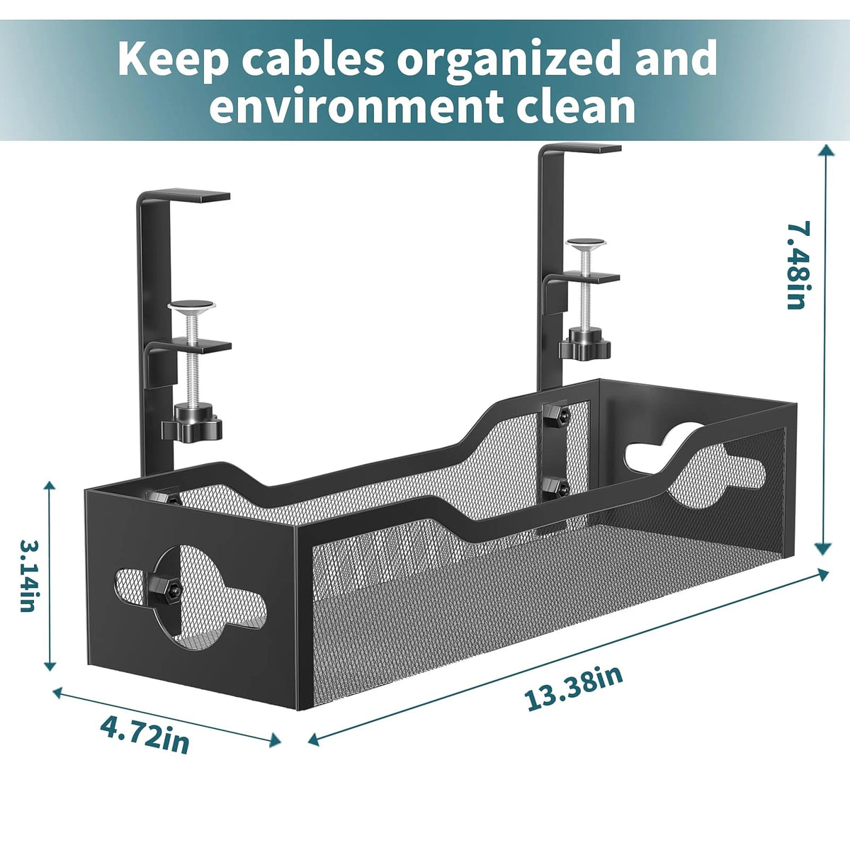 Under Desk Cable Management Tray No Drill, Metal Mesh 13.38", Black