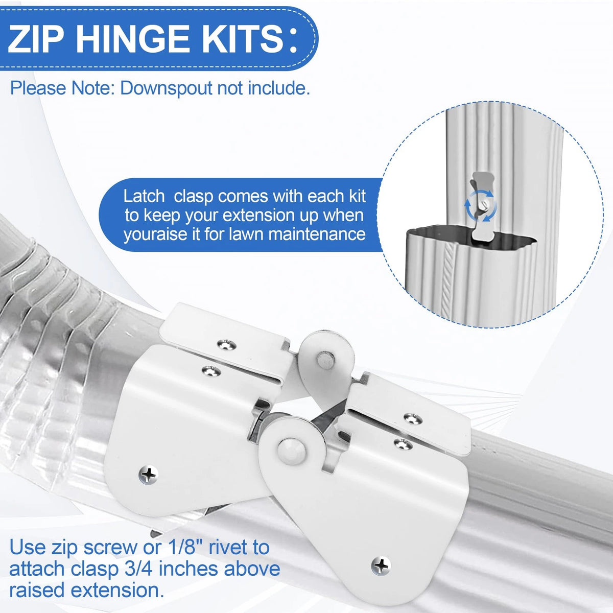 Gutter Downspout Hinge, 6Pcs Extension Flip-Up Zip Hinge White
