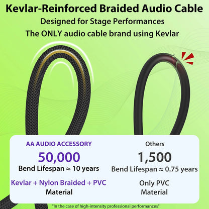 AA AUDIO ACCESSORY Guitar Cable 10 ft 2 Pack, Nylon Braided 10 ft, Black