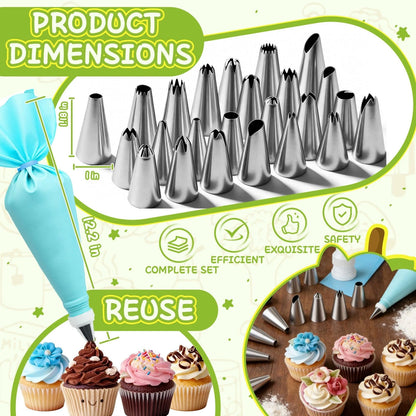 Hendiy Piping Tips, 26 Pieces Frosting Kit Stainless 28 Pieces, Silver