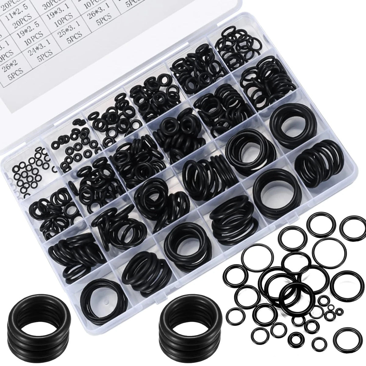 360 Pcs O Ring Assortment Kit,Rubber Washer Orings, Black 24 24 Sizes,