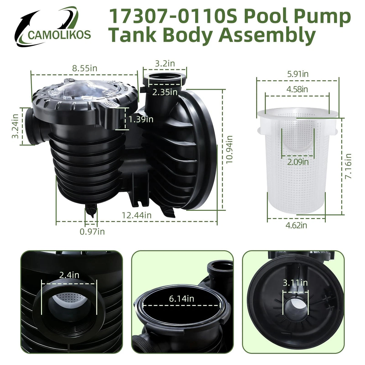 17307-0110S Pool Pump Tank Body Assembly Fits for Pentair Sta-Rite Black