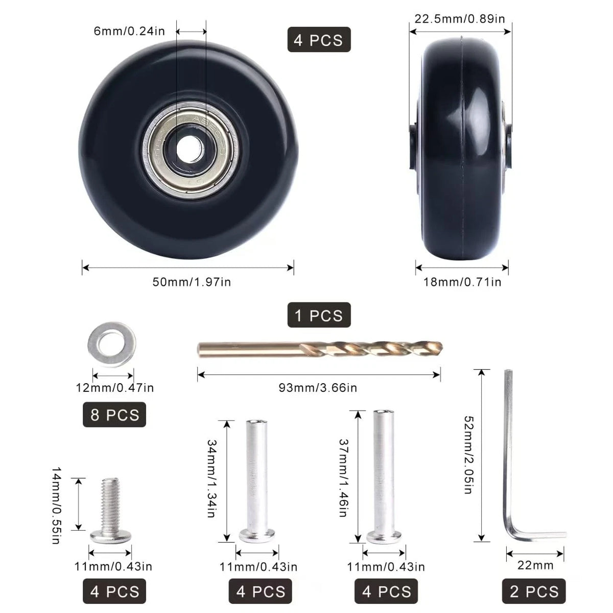 FLIHONST 50mm Suitcase Luggage Wheels Replacement Kits with Precision black