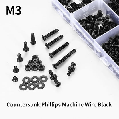 1110 Pcs M3 Screws and Nuts Set, Countersunk Bolts M3-1110, Black