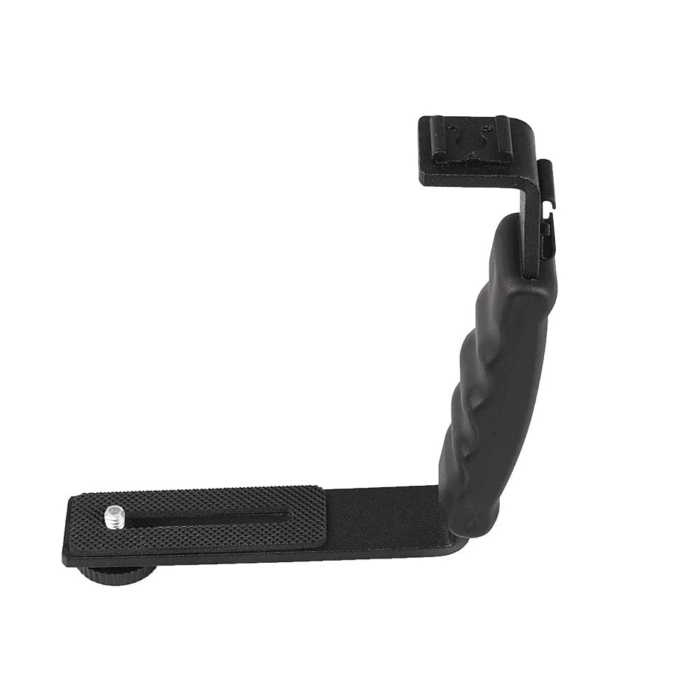 L-Shape Flash Bracket with Dual Cold Shoe Mount  Tripod Screw Black