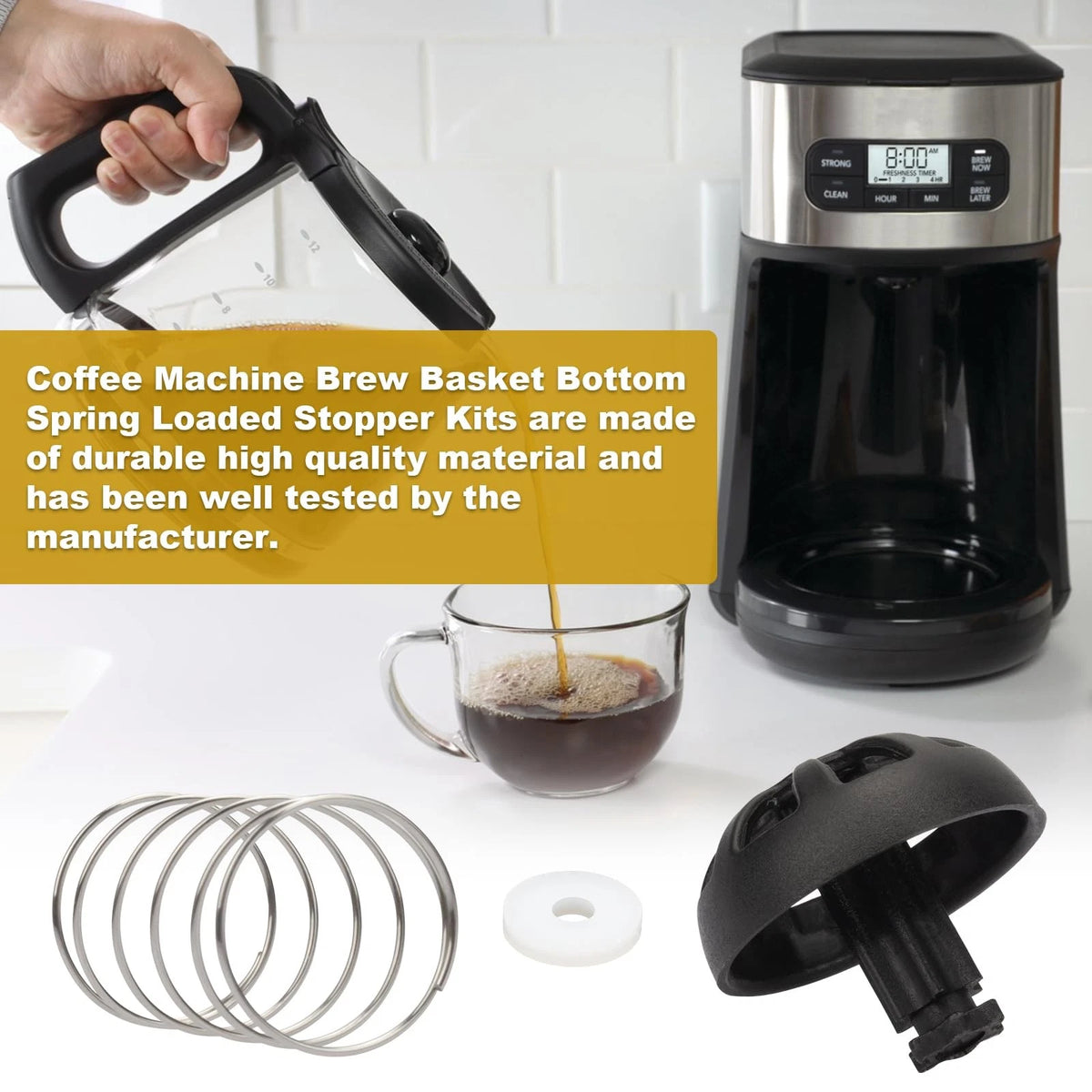 2-Pack Coffee Machine Brew Basket Bottom Spring Loaded Stopper Kits 2, Black