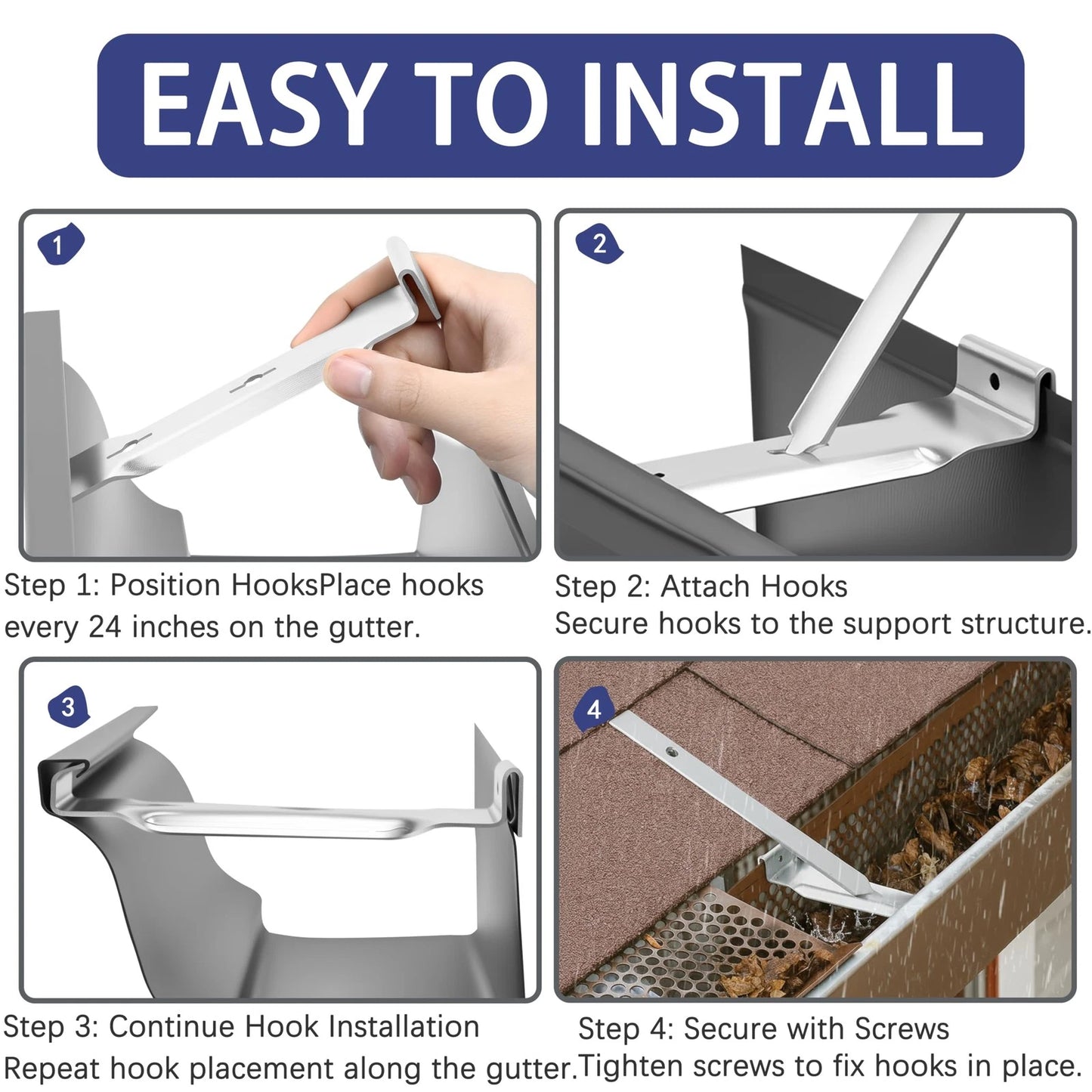 30 Sets 6" Aluminum Roof Gutter Hangers Clips with Straps for...