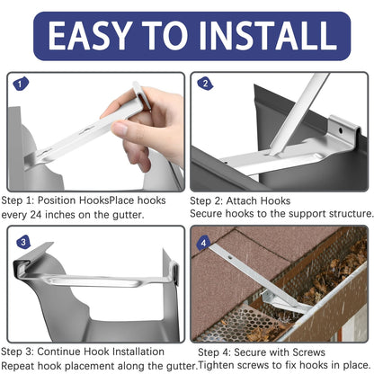 30 Sets 6" Aluminum Roof Gutter Hangers Clips with Straps for...