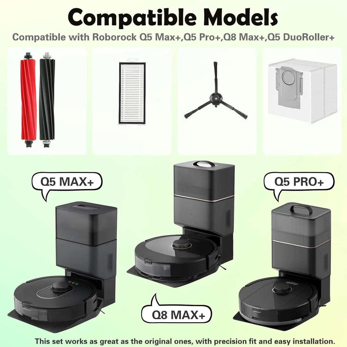 Q5 Max+ Accessories Replacement Parts Compatible with Roborock Max+, Black