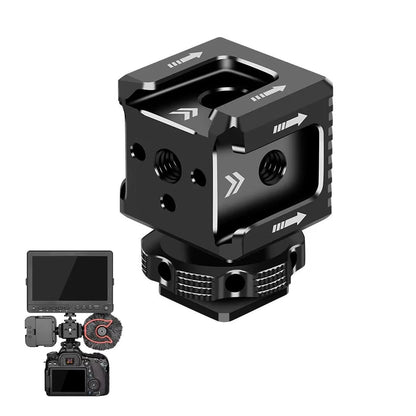 3 Port Cold Shoe Mount with 1/4"-20 Thread for Camera Cage Flash LED Black