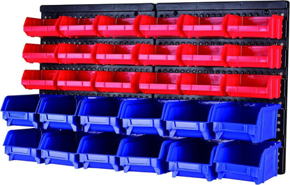 MaxWorks 80694 30-Bin Wall Mount Parts 30 Bin / Pack of 1, Blue and Red