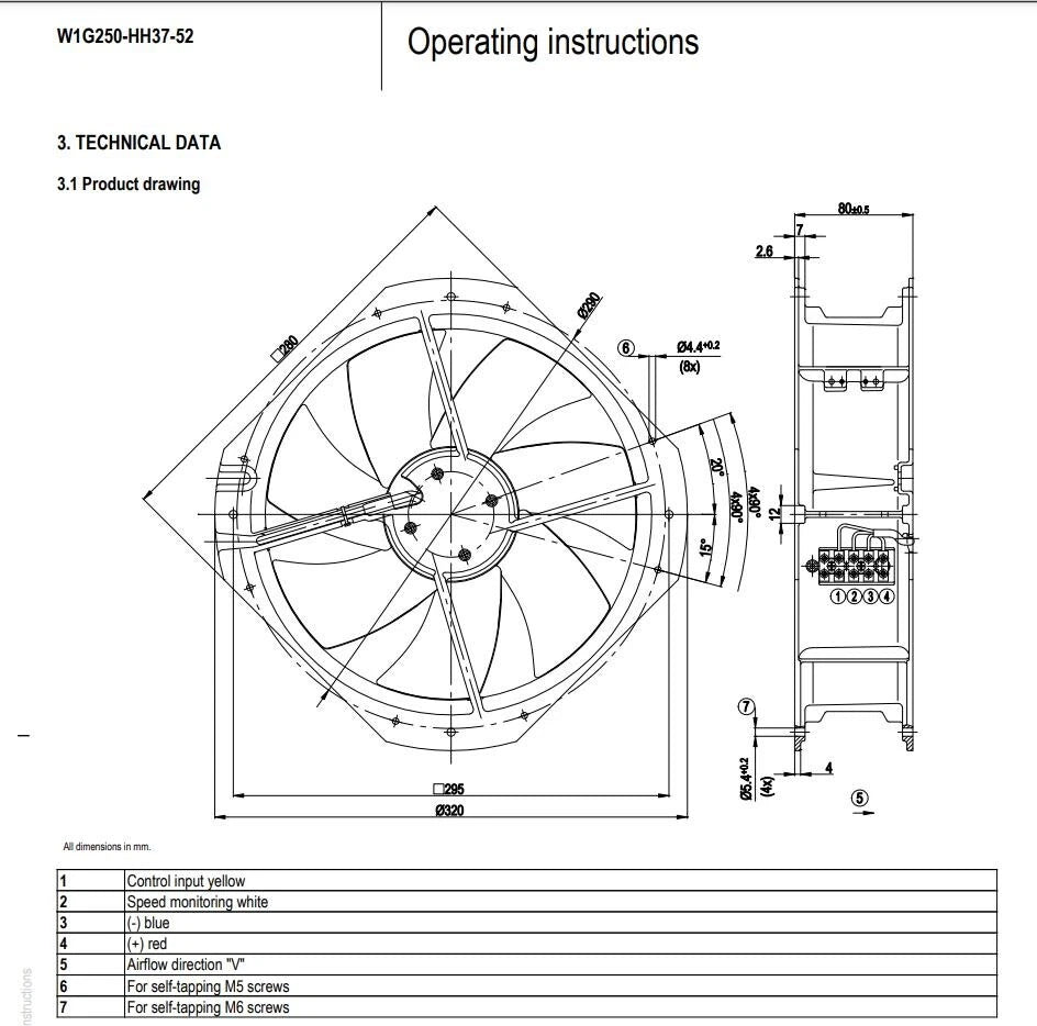 Ebmpapst W1G250-HH37-52 EC Axial Fan DC 24V 5.0A 105W Cabinet Cooling Fan