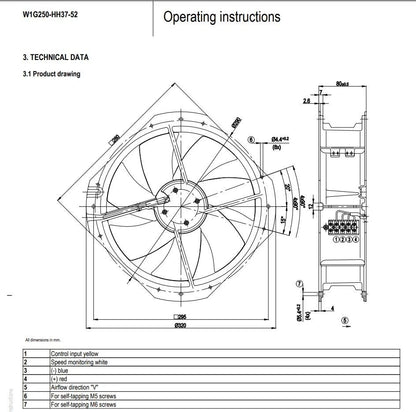 Ebmpapst W1G250-HH37-52 EC Axial Fan DC 24V 5.0A 105W Cabinet Cooling Fan