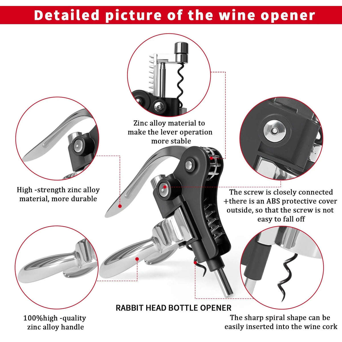 Rabbit Wine Opener,Corkscrew Opener Set Including Foil medium, Silver