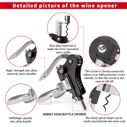 Rabbit Wine Opener,Corkscrew Opener Set Including Foil medium, Silver