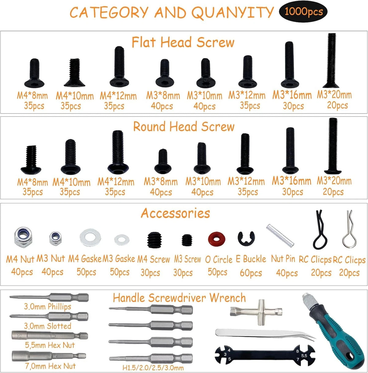 1000pcs RC Screw Kit and Screwdrivers, Tool for Traxxas Axial...
