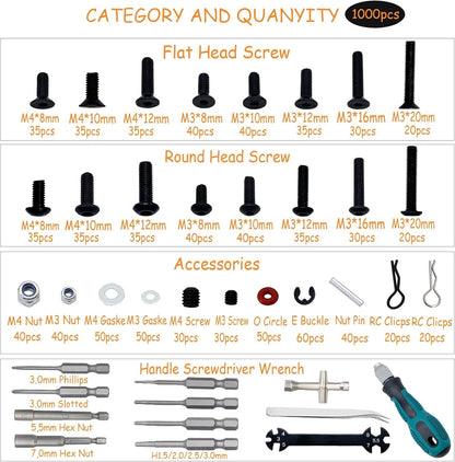 1000pcs RC Screw Kit and Screwdrivers, Tool for Traxxas Axial...